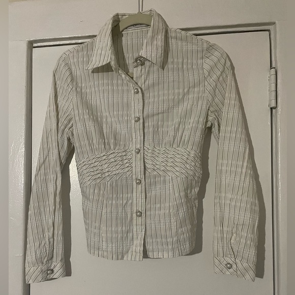 Baxi Diyi White striped button down shirt with tie up design on back size large - Picture 1 of 9
